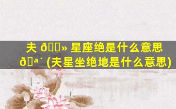 夫 🌻 星座绝是什么意思 🪴 (夫星坐绝地是什么意思)